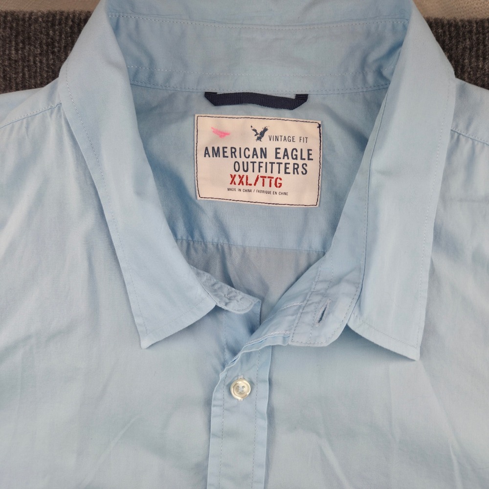 American Eagle Outfitters Men XXL Blue Button Down Shirt Vintage Fit Long Sleeve